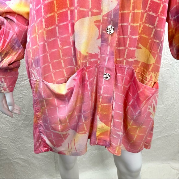 Paul M Ropp 70s VTG Oversized Batik Button Down Fish Tunic - Picture 3 of 15